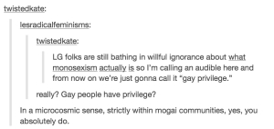 Monosexual privilege as gay privilege - never mind the reality of heteronormativity